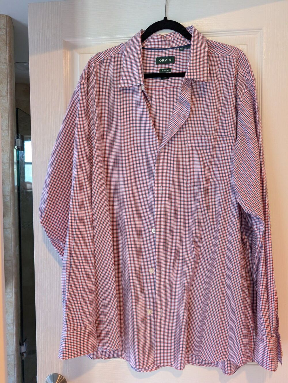 Orvis Shirt Mens XXL Tall Gingham Check Plaid Long Sleeve Button Up Classic Fit